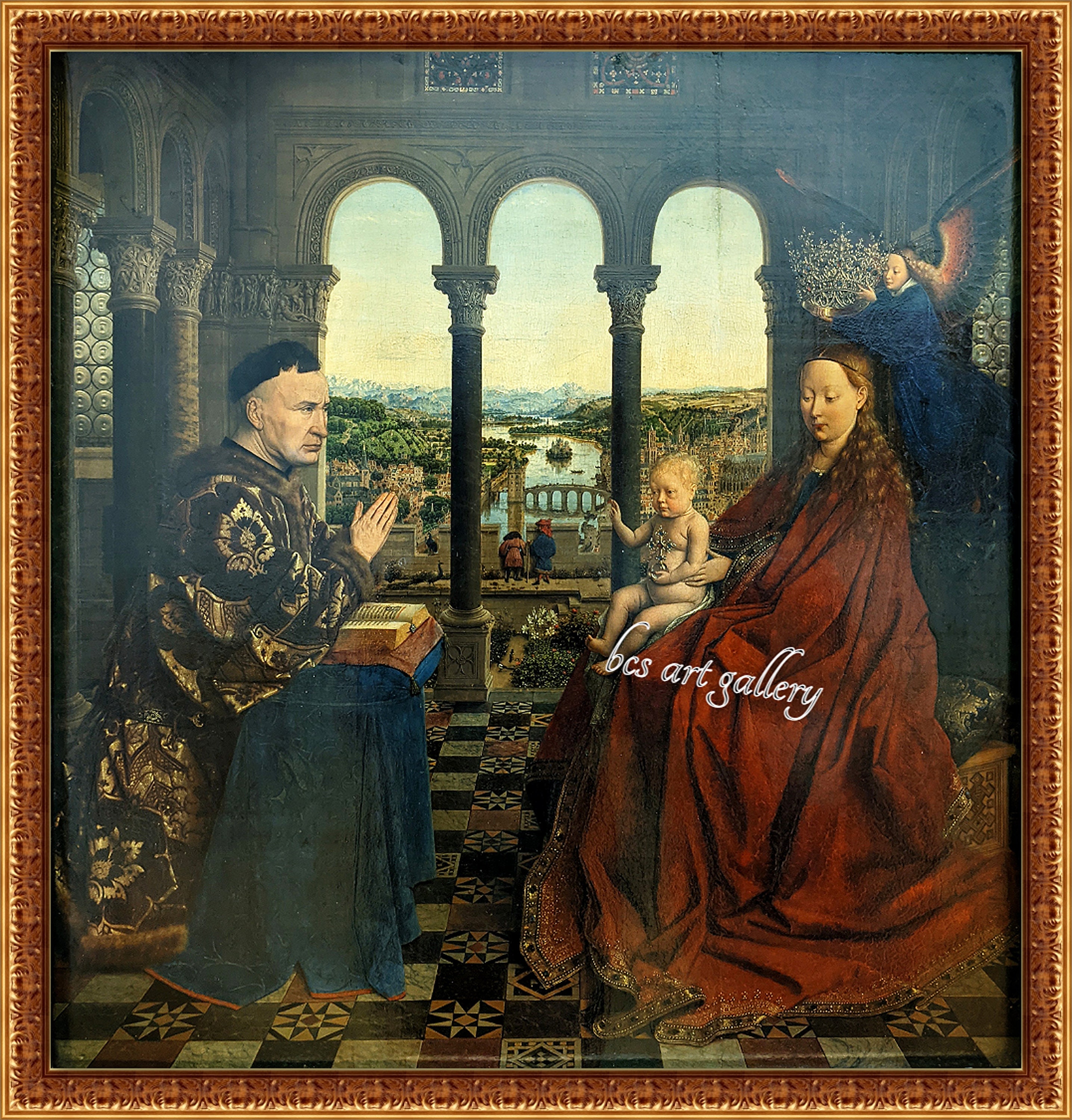 ヤン・ファン・エイク「ロラン大宰相の聖母」手描き油彩複製画 聖母