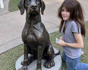 Beeld van een pointerhond, replica van een zittend hondenbeeld