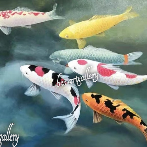 Original Koi Painting Japanese Carp Fish Oil Painting on canvas 100% Hand Painted gift for grandma gift for mom personalized gifts