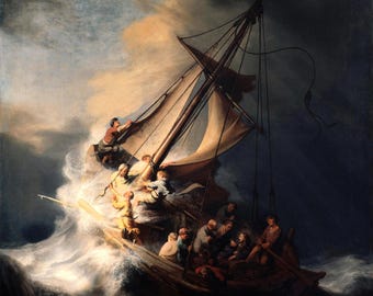 Reproducción al óleo de la obra "Tormenta en el mar de Galilea" de Rembrandt – Lienzo pintado a mano (Edición de coleccionista)
