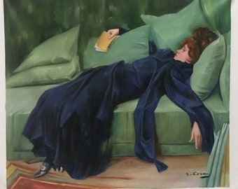 Ramon Casas - A Decadent Girl 1899 Decadente Hand Painted oil reproduction A Young Woman after the Dance replica Modernisme movement