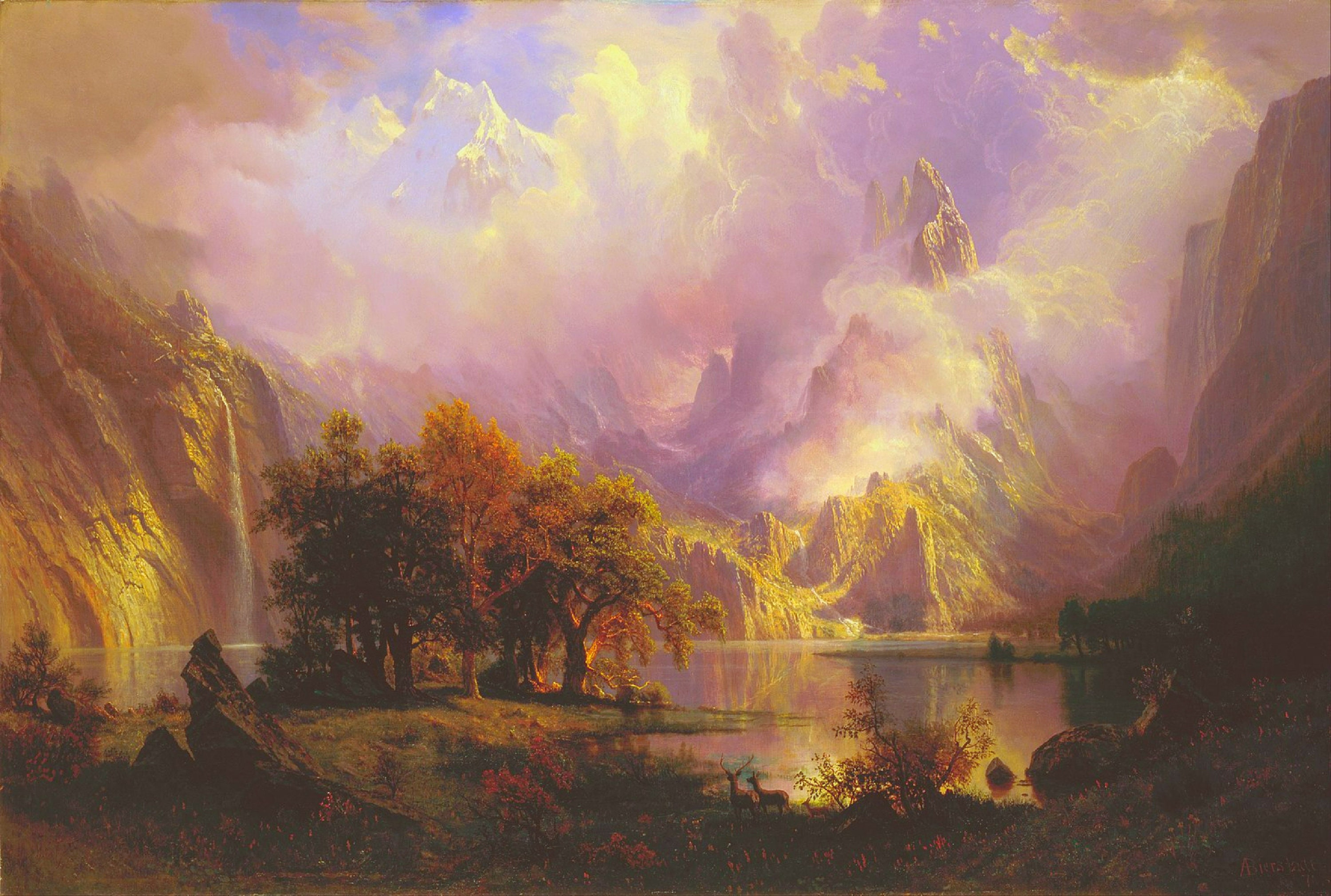 アルバート・ビアスタット作 ロッキー山脈の風景 1870年 美術館品質