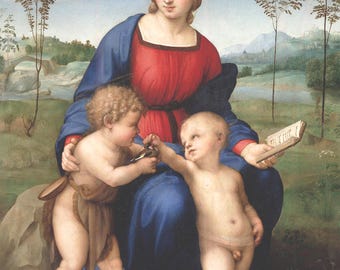 Rafaël de Madonna del Cardellino 1505 Madonna van de distelvink handgeschilderde olieverfreproductie religieus schilderij Raphaeliaanse schoonheid