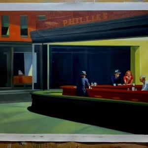 Edward Hopper - Nighthawks 1942 33x60in Museum Grade Hand-Painted oil reproduction Hopper masterpiece