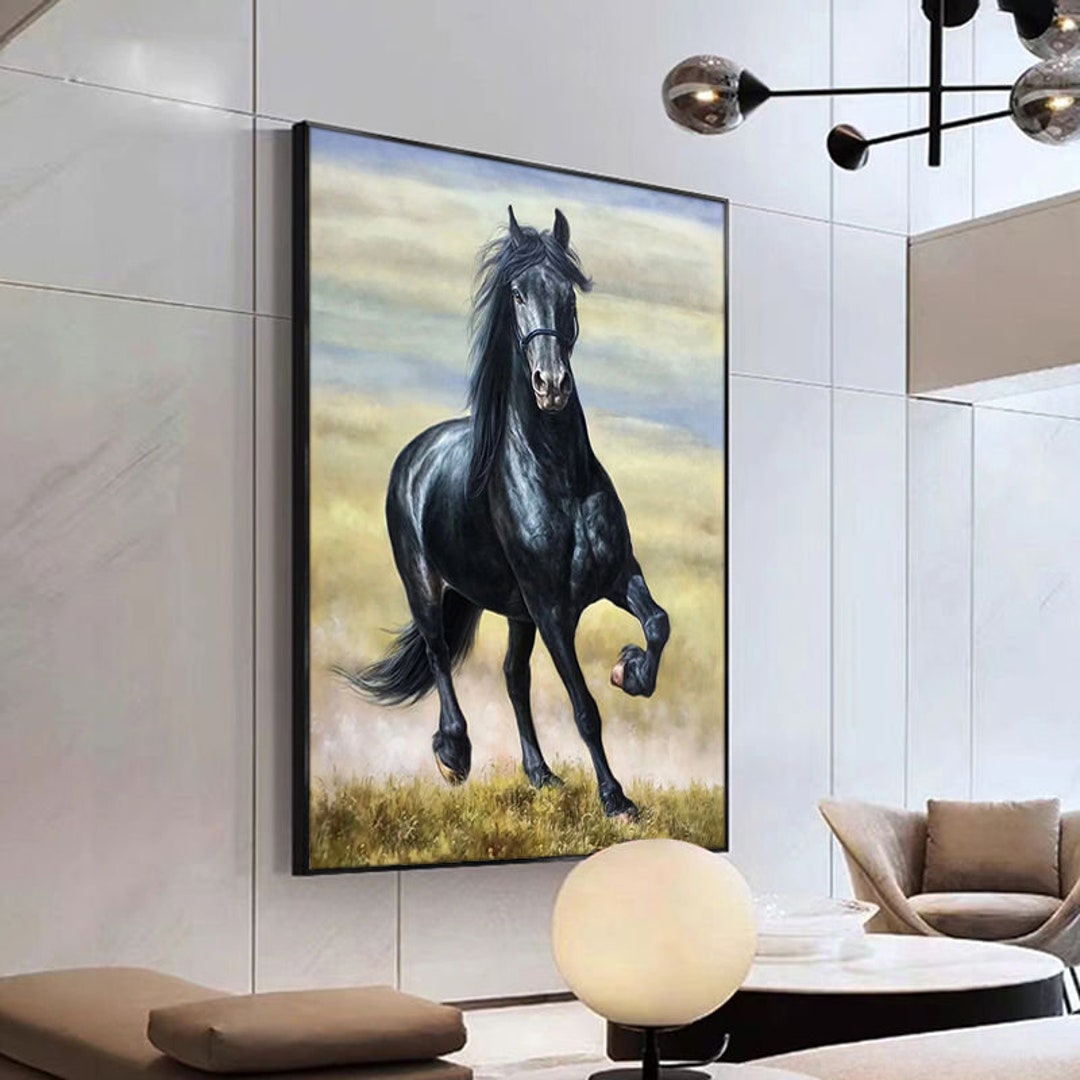 Original Black Horse Oil Painting on Canvaswhite Horse Wall Etsy
