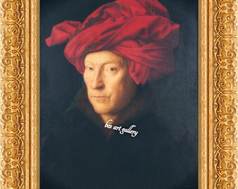 ヤン・ファン・エイク - 赤いターバンを巻いた男 60 x 80 cm 男性の