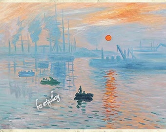 印象の日の出 - クロード・モネの手描きの油絵の複製、ル・アーヴル港