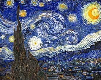 星月夜 - ヴィンセント・ヴァン・ゴッホの手描きの油絵の複製、糸杉と