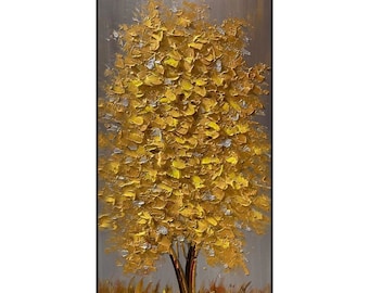 Peinture à l'huile créative d'arbre d'or sur la toile, 100% peint à la main abstrait doré Yggdrasil arbre de vie décoration d'art