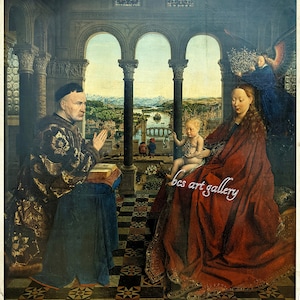 Jan van Eyck Madonna of Chancellor Rolin Museum Quality Hand-Painted Oil Reproduction Van Eyck Virgin painting Louvre