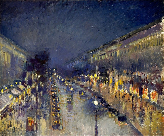 カミーユ・ピサロ「夜のモンマルトル大通り」1897年 美術館品質の