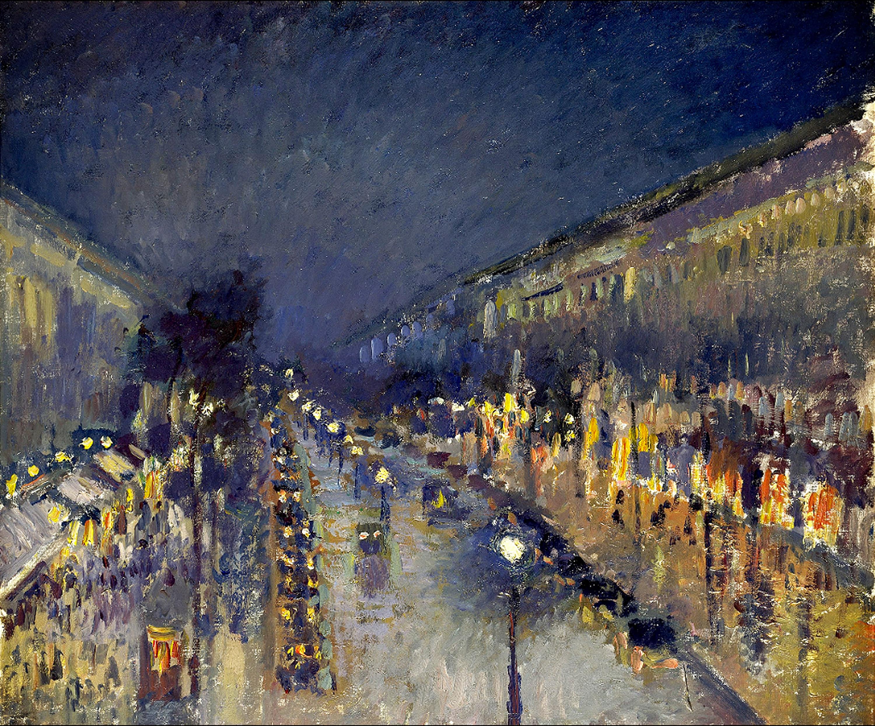 カミーユ・ピサロ「夜のモンマルトル大通り」1897年 美術館品質の
