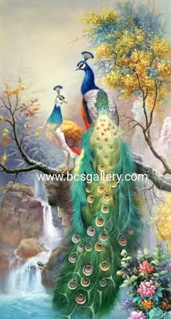 Original Hand-painted Peacock Painting Creative Peacock Elegance