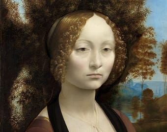Oliereproductie | Ginevra de' Benci van Leonardo da Vinci | Meesterwerk portret portret renaissance | Handbeschilderd canvas | Italiaanse oude meester