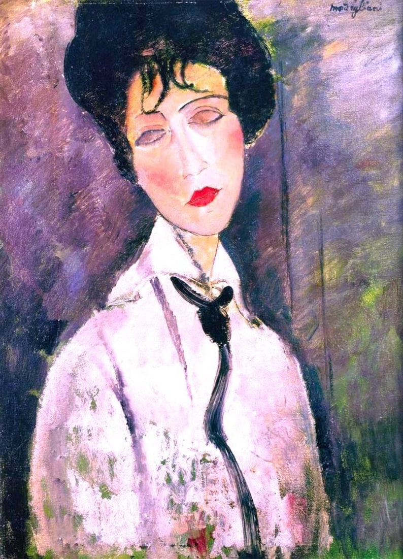 Modigliani Reproductions Woman in Black Tie 1917 Amedeo Modigliani Hand Painted Oil Painting ...