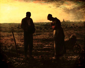 ジャン＝フランソワ・ミレー作「晩鐘」（1857-59年）、手描きの油絵