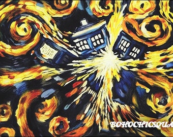 Doctor Who - Exploding TARDIS - Blue Box Exploding - Pandorica Opens - Museum Quality hand painted oil painting reproduction, nerdy geek art