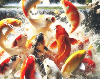 The Koi Dance Original Painting Japanese Carp Fish Oil Painting on canvas 100% Hand-Painted gift for grandma gift for mom birthday gifts