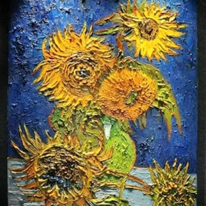 Museo de los Girasoles de Vincent van Gogh Reproducción al óleo pintada a mano de calidad Van Gogh desaparecido en Japón Jarrón de seis girasoles de la Segunda Guerra Mundial Empaste pesado