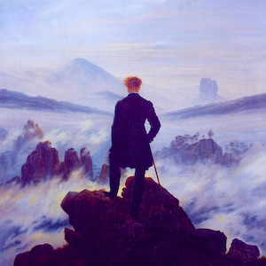 Casper David Friedrich - Wanderer above the Sea of Fog | Solitude Canvas Art Handpainted Oil Painting Reproduction | Alone Man Landscape Art