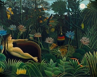Reproducción al óleo sobre lienzo pintada a mano de "El sueño" de Rousseau.