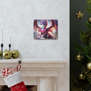 Majestätische Drachenliebe-Themen-Leinwand, bezauberndes Valentinstagsgeschenk - Fantasy-Drachen-Wanddekor für Zuhause, Büro und Drachenliebhaber-Dekor