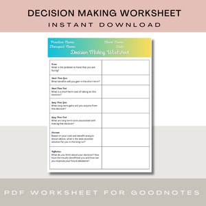 Decision Making Worksheet | Learn Decision Making Skills | Personal Development Worksheet | Therapy Aid | Children Teen and Adult Printable