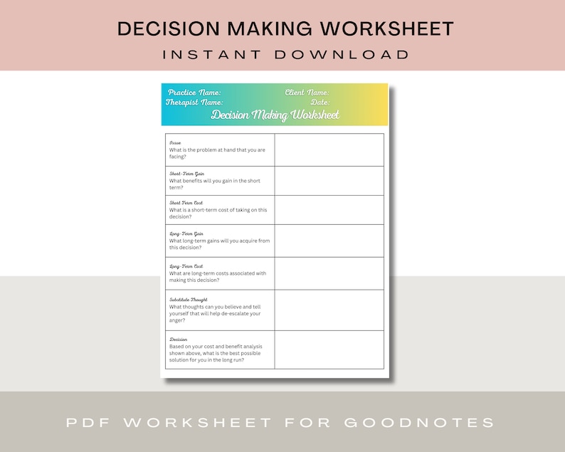 Decision Making Worksheet Learn Decision Making (Download Now) - Etsy