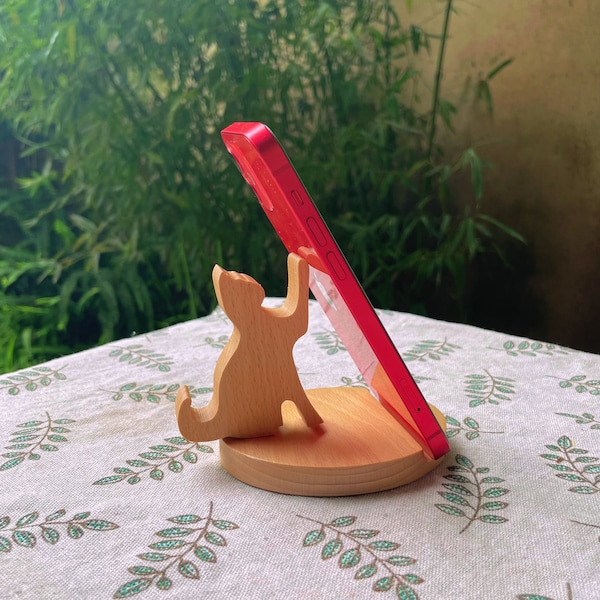 Simpatico set di telefono, pad, supporto/supporto per Kindle in legno con animali in legno - Serie di animali - Elefante, cane, gatto, cervo, coniglio (coniglietto)