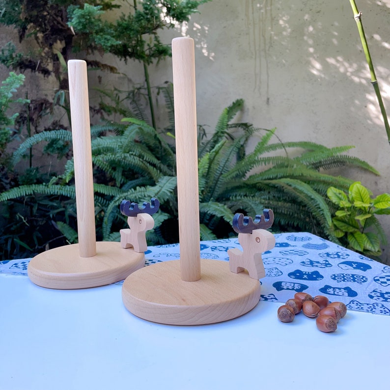 Woodenbeechwood Kitchen Paper Towel Holder With Adorable Animal Stands