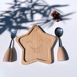 Platos de cocina de bambú - Estilos caprichosos de dibujos animados - Diseños de estrellas, osos y conejos - Especialmente aptos para niños