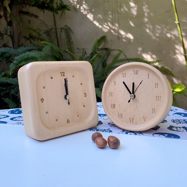 Artisan Handcrafted Beachwood Clocks - Round and Square Frames with Alarm