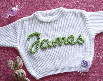 Suéter con nombre bordado a mano, suéter con nombre de bebé personalizado, suéter para bebé con nombre, regalo de cumpleaños para niñas y niños, regalo para recién nacidos