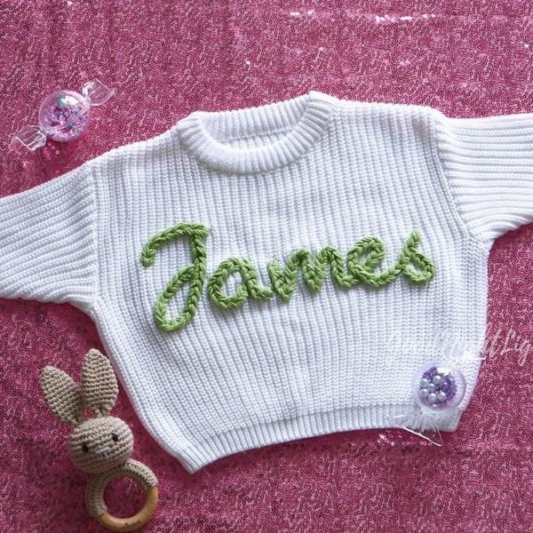 Hand Embroidered Name Sweater, Custome Baby Name Sweater, Baby Sweater With Name,Birthday Present For Baby Girls And Boys,Newborn gift