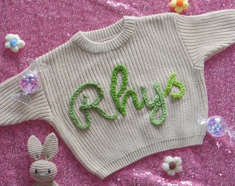 Custom Baby Name Sweater,Hand Embroidered Baby Name Sweater,Baby Jumpers With Name,Newborn Baby Gift,Baby Birthday Gift