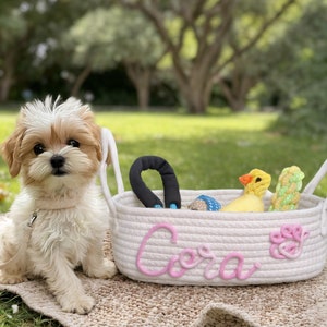 パーソナライズされた犬のおもちゃのバスケット ペットの名前をカスタマイズできるおやつ入れ 子犬のおやつ入れ 子犬用おやつ入れ 子犬用ギフト 子犬の名前をカスタマイズできるおもちゃ入れ 犬用オーガナイザー