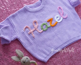 Hand Embroidered Baby Name Sweater, Personalized Baby Name Sweater,Baby Jumpers With Name,Baby Toddler Custom Holiday Sweater,Gift For Baby