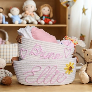 Personalisierter handgemachter Baby-Namenskorb • Baby-Geschenk • Baby-Dusche-Geschenk • Baby-Korb • Name Baumwollseilkorb • Spielzeug-Aufbewahrungs-Organizer