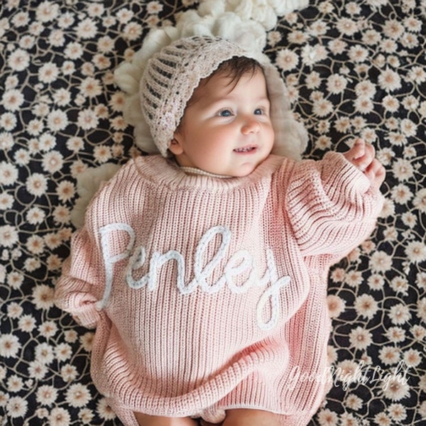 Hand Embroidered Baby Name Sweater,Personalized Baby Name Sweater,Baby Sweater With Name,Baby Shower Gift,Gift For Baby Girls Boys