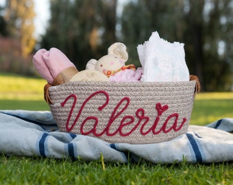 Custom Baby basket, Personalized baby shower Gift Basket Rope Cotton Basket, Baby Gift Basket Toy Basket Storage Basket ,Baby Name Gift