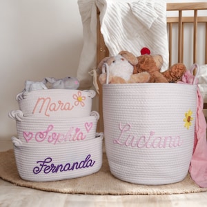 Personalisierter extra großer Korb, Seil-Baumwollbaby-Geschenkkorb, Spielzeug-Organizer, großer Spielzeugkorb, Neugeborenen Geschenk, Baby-Namenskorb-Windeltasche