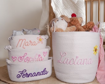Personalized Extra Large Basket, Rope Cotton Baby Gift Basket, Toy Organizer, Large Toy Basket, Newborn Gift, Baby Name Basket Diaper bag