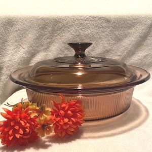 Vintage Visions Amber Flare Casserole Dish & Lid
