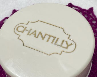 Vintage Chantilly Dusting Powder by Dana | Full Powder with Puff | Retro Vanity Powder Container | Feminine Boudoir Décor