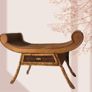 Vintage Egyptian Revival Bamboo and Rattan Bench