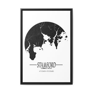 Stamford Karte Kunstdruck, gerahmte Leinwand, Wanddekor, modernes Haus, Geschenk für Conneticut Liebhaber, Einzigartiges Housewarminggeschenk, minimalistisch