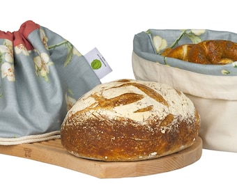 bread bag reversible basket version Cerisier Glacié model in cotton and coated cotton