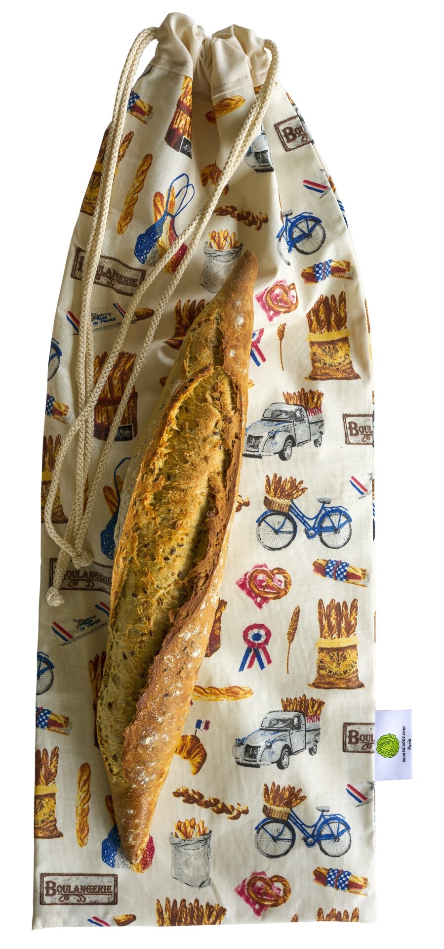 Mcties Promobo Sac à Pain Motif Plage Amusant - Sac De Rangement Pain 27x70cm, Imprimé Doré Fun, Fermeture Nœud Et Sangle, Lavable