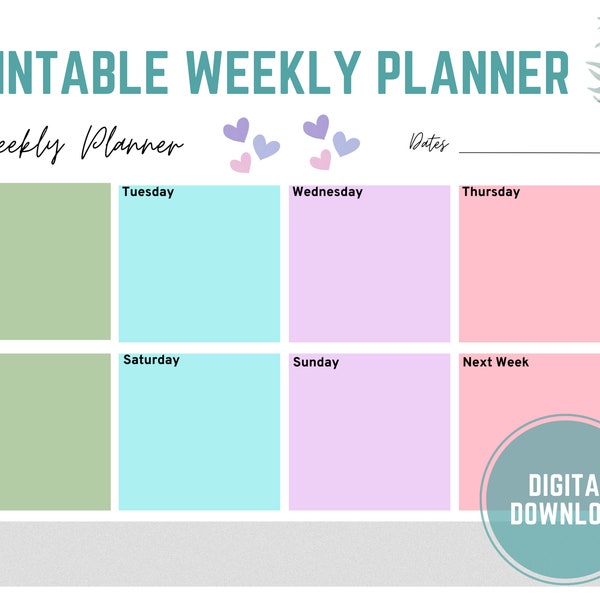 Printable Weekly Planner, A4 Landscape, Modern, Minimalist, Weekly Schedule, One Page, Easy