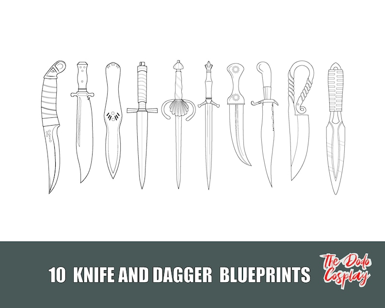 Dagger Labeled 10 Knife & Dagger Blueprints PDF | Cosplay Knife Templates | LARP ...